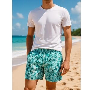 Reel Legends Swim Shorts Men XXL Blue Tie Dye Pull On‎ Quick Dry Bathing Suit